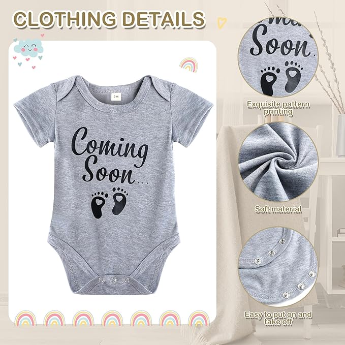 9 Pcs Pregnancy Announcement Set Pregnancy Reveal Ideas Felt Letter Board Baby Bodysuit Booties Photo Frame Bear Plush Wood Blocks for Coming Soon Baby Announcement(Gray)-CubbioJoy