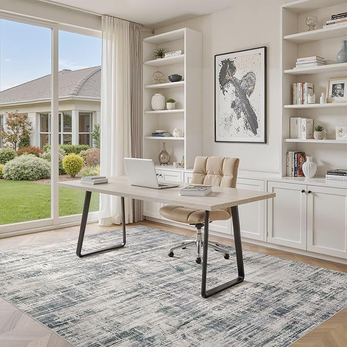 Area Rug for Living Room: 6x9 Washable Neutral Abstract Modern Soft Rugs Non Slip Indoor Floor Stain Resistant Large Carpet for Bedroom Dining Room Office Nursery - Gray-CubbioJoy