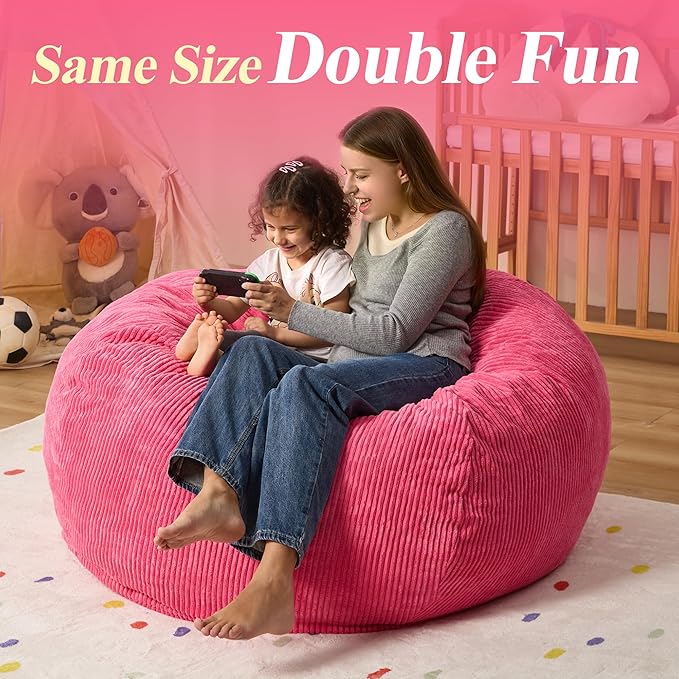 3.5FT Bean Bag Chairs Teardrop Bean Bag Chair for Adults Beanbag Chair with Memory Foam Filled Machine Washable Cover for Living Room, Bedroom (Large,Pink)-CubbioJoy