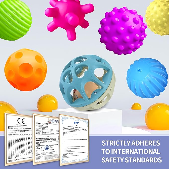 Sensory Toys for Babies, Montessori Textured Baby Balls and Wheat Straw Rattle, Baby Toys for 6-12 Months, Ideal Newborn Gifts for Boys and Girls, Toddler Toys for 1-3-CubbioJoy