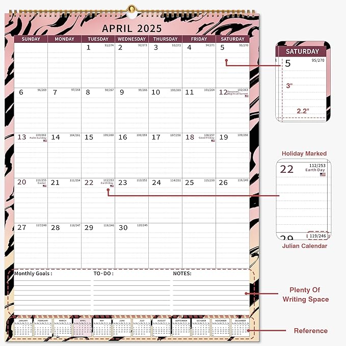 2025 Calendar, Wall Calendar 2025-2026 (17"x22") with Lines, Monthly Calendar from Jan 2025 to Jun 2026, Vertical Large Monthly Family Calendar 2025 for Wall, Calendario 2025-CubbioJoy