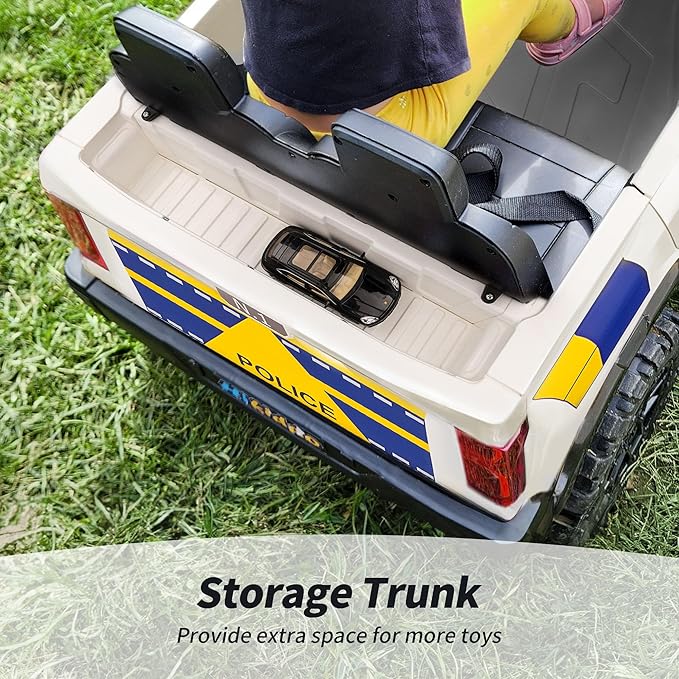 24V 10Ah Electric Police SUV Car Ride-On Toy for Big Kids, 4WD 2-Seater w/Parental Remote Control, 5Mph Max Speed - White-CubbioJoy