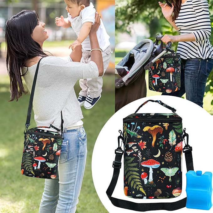 Breastmilk Cooler Bag with Ice Pack Fits 4 Baby Bottles Up to 9 Ounce Insulated Baby Bottle Bag Breast Milk Cooler on The Go with Strap Baby Bottle Cooler Bag for Nursing Mom Daycare or Travel-CubbioJoy