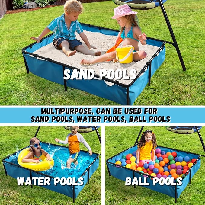 4-in-1 Heavy Duty Swing Set for Backyard – Large Metal Frame with Saucer Swing, Sandbox, Basketball Hoop & Single Swing Seat | Toddler to Kids Play Equipment | Outdoor & Indoor Use | Kids Gift-CubbioJoy