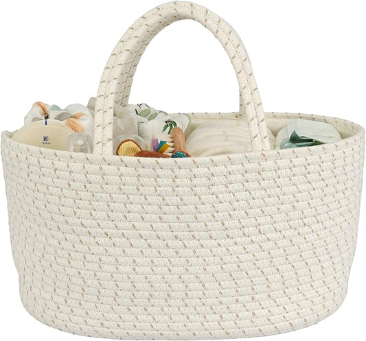 Diaper Caddy Organizer Cotton Rope Baby Basket Nursery Storage and Portable Tote Bag for Car Ideal Baby Shower Gifts and Registry Must-Have for Newborn Essentials Large striped-CubbioJoy