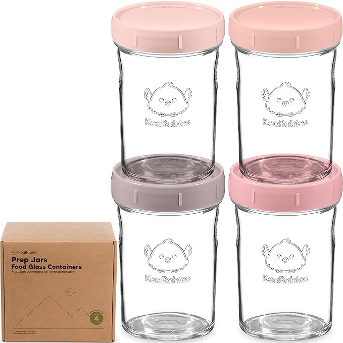 KeaBabies 4pk 8oz Glass Baby Food Containers with Lids - Leak-Proof, Microwavable Small Glass Jars, Baby Purees & Toddler Snack Storage Containers, BPA-Free, Dishwasher & Freezer Safe (Roseate)-CubbioJoy