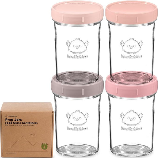KeaBabies 4pk 8oz Glass Baby Food Containers with Lids - Leak-Proof, Microwavable Small Glass Jars, Baby Purees & Toddler Snack Storage Containers, BPA-Free, Dishwasher & Freezer Safe (Roseate)-CubbioJoy