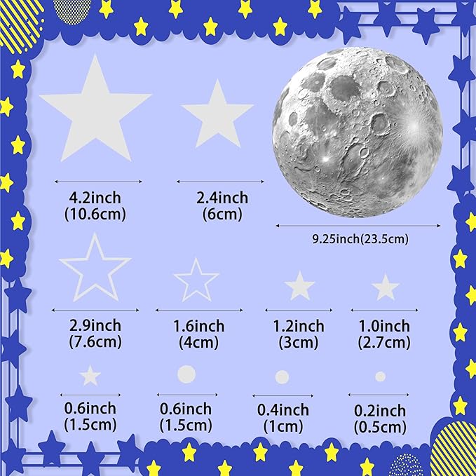 965 PCS Glow in The Dark Stars and Moon for Ceiling, Luminous Stars and Planet Wall Decals, Kids Room Decor, Glowing Galaxy Wall Stickers for Nursery Decorations (Blue)-CubbioJoy