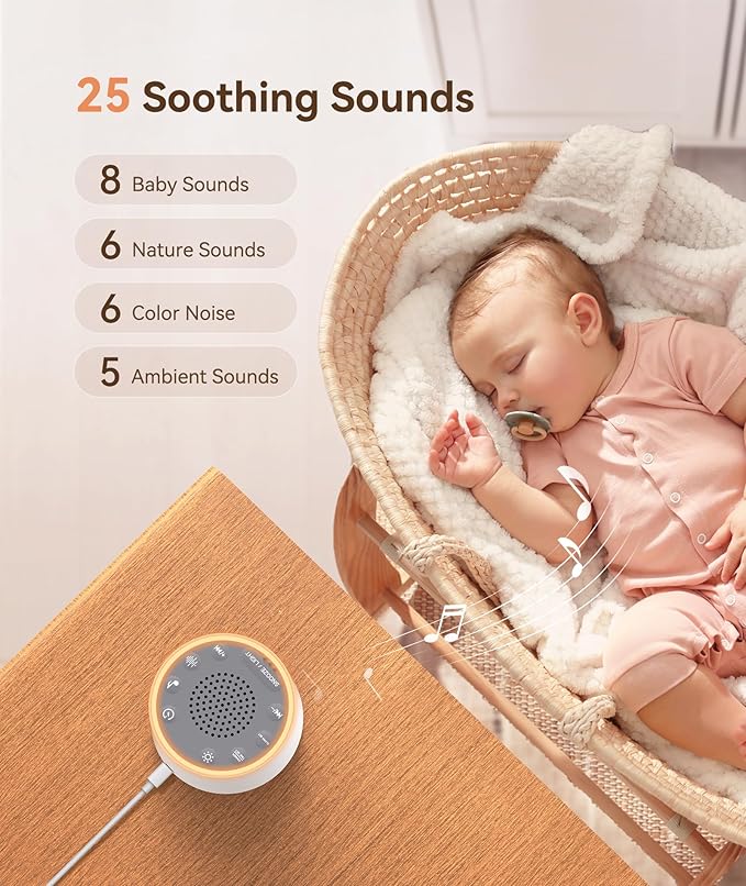 Dreamegg Sound Machine with Nursery Lamp - Sound Machine Baby, Soothing Sounds, Timer, Memory Function, 10 Colour Night Light, White Noise Machine Alarm Clock for Newborn Baby Registry Gift, White-CubbioJoy