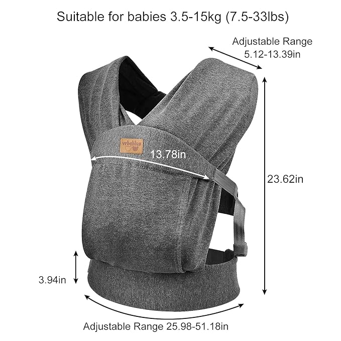 Baby Wraps Carrier Sling, Baby Carrier for Newborns and Toddlers,Skin-Friendly and Soft Front Baby Carrier Wrap Perfect Baby Gifts (Grey, Cotton)-CubbioJoy