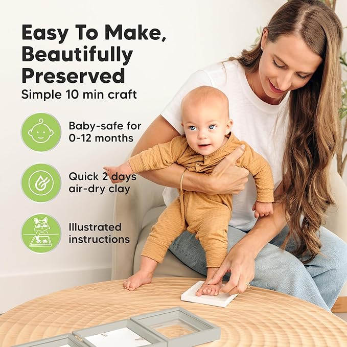 Baby Shower Gifts for Boys, Girls - Baby Hand and Footprint Kit, Newborn Handprint Kit, Keepsake Photo Frame, Nursery Picture Frame, Gender-Neutral Newborn Keepsake Gifts (Cloud Gray)-CubbioJoy