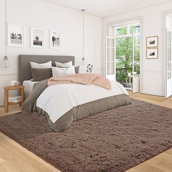 5x8 Area Rug for Living Room: Fluffy Shag Soft Washable Rugs Fuzzy Plush Indoor Carpet for Bedroom Nursery Playroom Dorm Kids Girls Boys Room (Coffee, 5'x8')-CubbioJoy