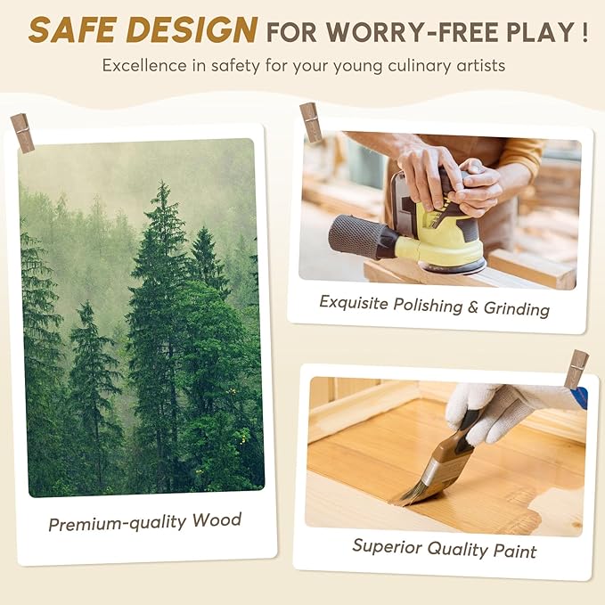 BIERUM Play Kitchen with Realistic Lights & Sounds, Wooden Kitchen Playset Chef Pretend Play Set for Toddlers, Toy Kitchen with 26 Pcs Toy Food & Cookware Accessories, Gift for Ages 3+-CubbioJoy