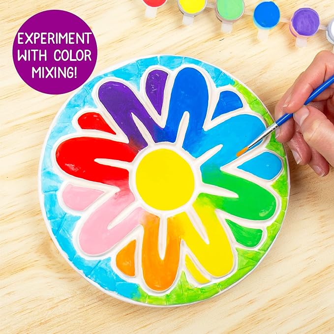 Creative Roots Mosaic Flower Garden Stepping Stone Kit, Includes 7-Inch Ceramic Stone & 6 Vibrant Paints, DIY Stepping Stone Kit for Kids Ages 6+-CubbioJoy