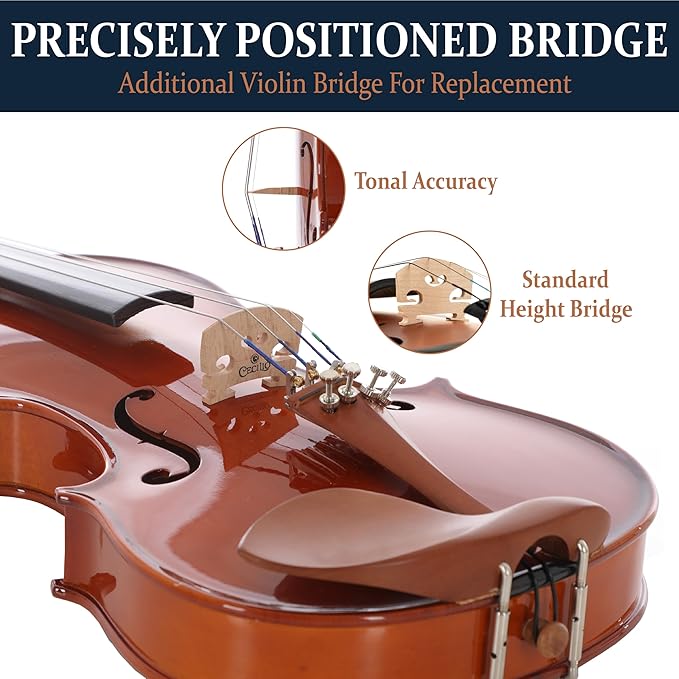 Cecilio 1/2 Size Natural Varnish Violin for Beginners, Hand-Carved Solid Spruce Top, Maple Back & Sides, Full Fiddle Kit with Hard Case, Bows, Rosin, Shoulder Rest, Lesson Book-CubbioJoy