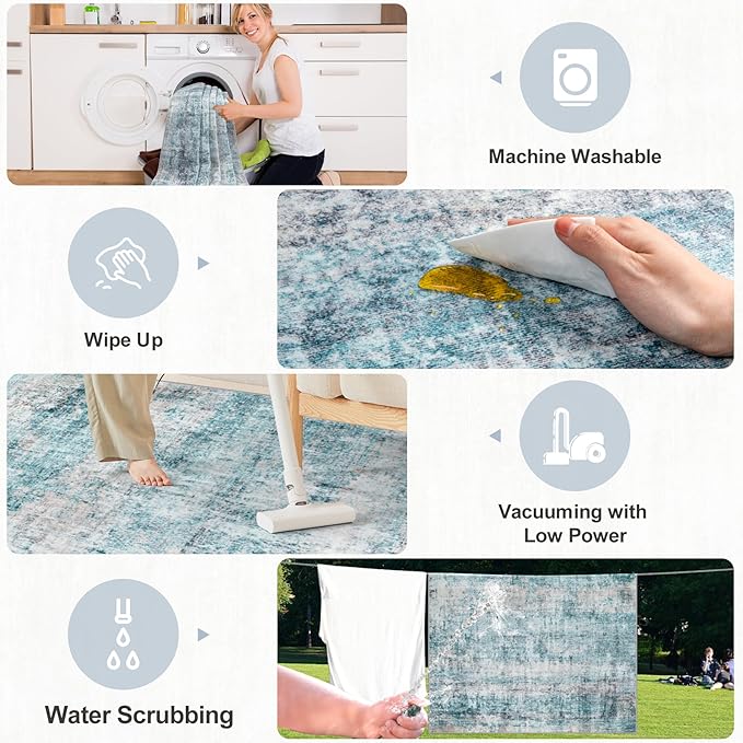 Area Rugs 10x12 Living Room - Washable Rug Modern Abstract Soft Large Neutral Non-Slip Carpet Indoor Floor Thin Carpets for Bedroom Dining Room Farmhouse Nursery Home Office Green-CubbioJoy