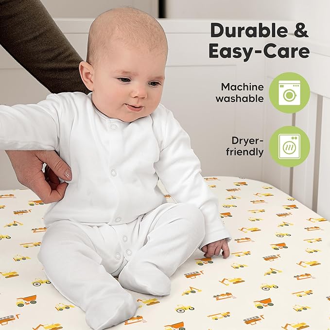 KeaBabies 2-Pack Organic Crib Sheets for Boys, Girls - 52x28 Fitted Crib Mattress Sheet Neutral, Breathable Jersey Cotton Cover for Baby Bed, Toddler Mattress, Soft & Cute Prints (Construction)-CubbioJoy