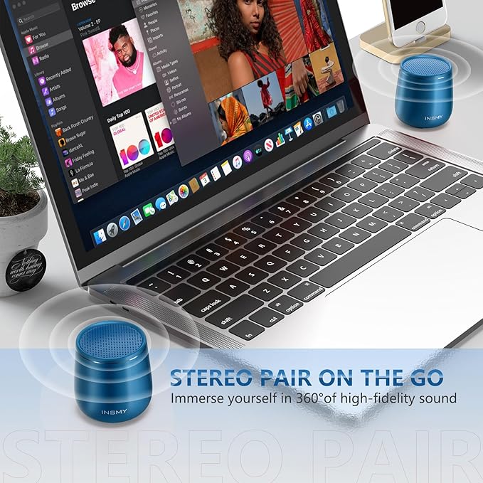 INSMY Small Bluetooth Speaker, Waterproof Mini Portable Wireless Speaker, Punchy Bass Rich Audio Stereo Pairing, Handheld Pocket Size, Built in Mic for Hiking Gift Laptop Tablet (Blue)-CubbioJoy