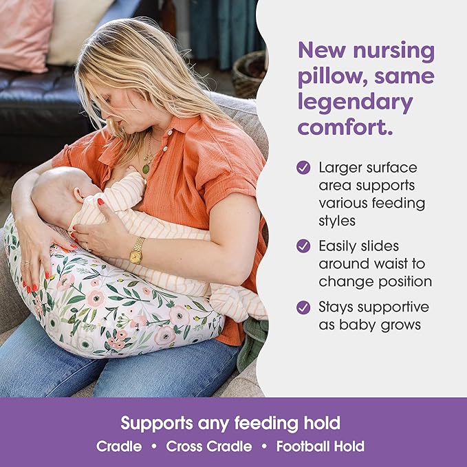 Boppy Nursing Pillow - Ergonomic Bottle & Breastfeeding Pillow with High, Firm, Large Area, Water-Repellent Cushion with Washable Cover; Baby Safety Alliance Verified - Pink Garden Flowers-CubbioJoy