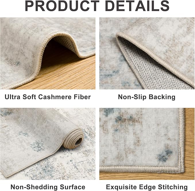 Area Rugs Living Room Rug - 5x7 Washable Modern Abstract Soft Neutral Non-Slip Carpet Large Indoor Floor Stain Resistant Thin Carpets for Bedroom Dining Room Farmhouse Nursery Home Office Multi-CubbioJoy