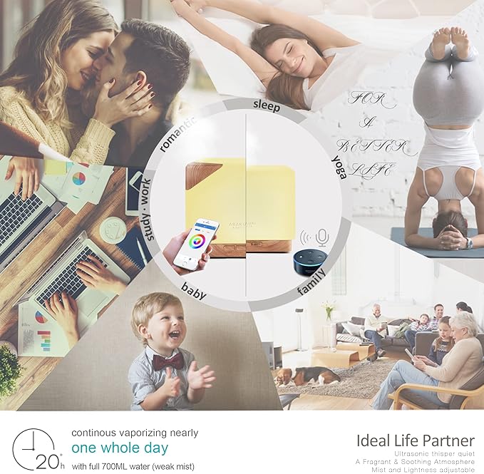 ASAKUKI Smart WiFi Essential Oil Aromatherapy Diffuser, Easy Connect with Alexa and Google Home Phone App Voice Control 700 ml Ultrasonic Diffuser, Create Schedules 7 LED Colors Humidifier-CubbioJoy