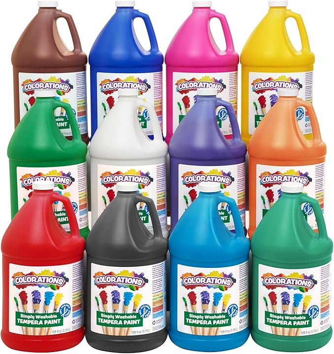 Colorations Paraben-Free Washable Tempera Paint for Kids - Set of 12 Colors, Gallon Value Sizes, Vibrant Poster and Classroom Paint for Creative Projects, Washable, Made in USA, Non-Toxic-CubbioJoy