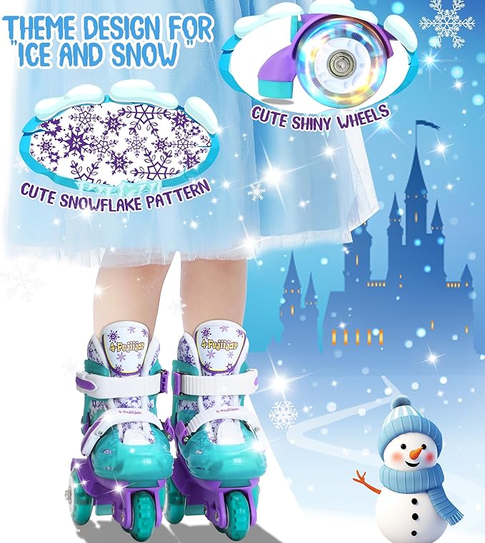 Adjustable Roller Skates for Kids Girls Ladies with Light Up Flash LED Wheels(Age 3-9),Three-Point Type Balance,Gift Box Packing for Toddlers,Children-CubbioJoy