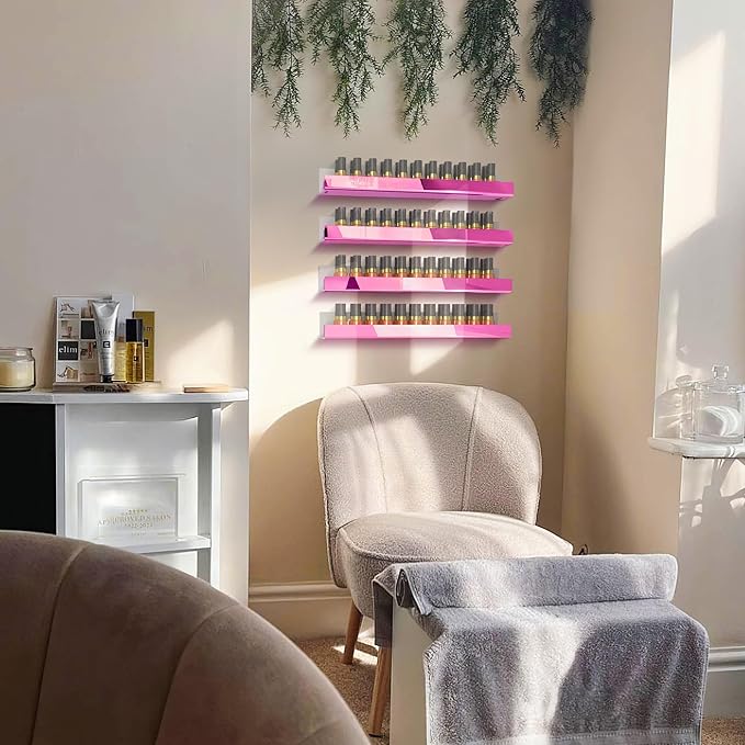 4 Pack 15 Inch Pink Reflective Acrylic Shelves, Pink Floating Shelves, Modern Sunglasses Essential Oil Picture Ledge Display Toy Storage Shelf-CubbioJoy