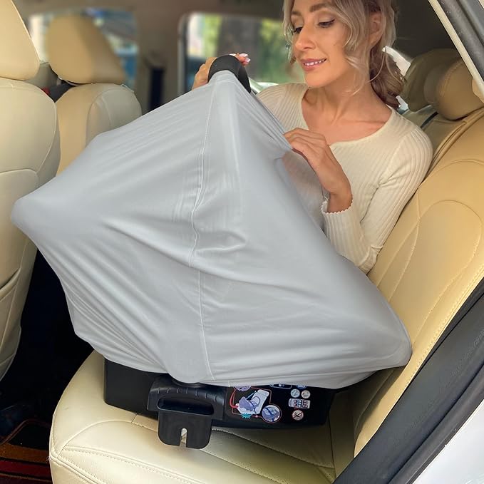 Breathable Car Seat Cover for Babies – Multi-Purpose Soft Rayon Nursing Cover for Breastfeeding, High Stretchy Infant Carseat Canopy, Stroller Cover (Smooth Rayon, Light Grey)-CubbioJoy