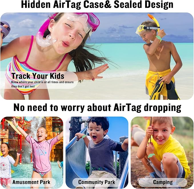 2 Pack Waterproof AirTag Bracelet for Kids, Hidden Silicone Wristband for AirTag, GPS Tracker Case for Air Tag Holder Strap Band for Child Toddler,Secure Anti-Loss Protection(Blue Matcha)-CubbioJoy