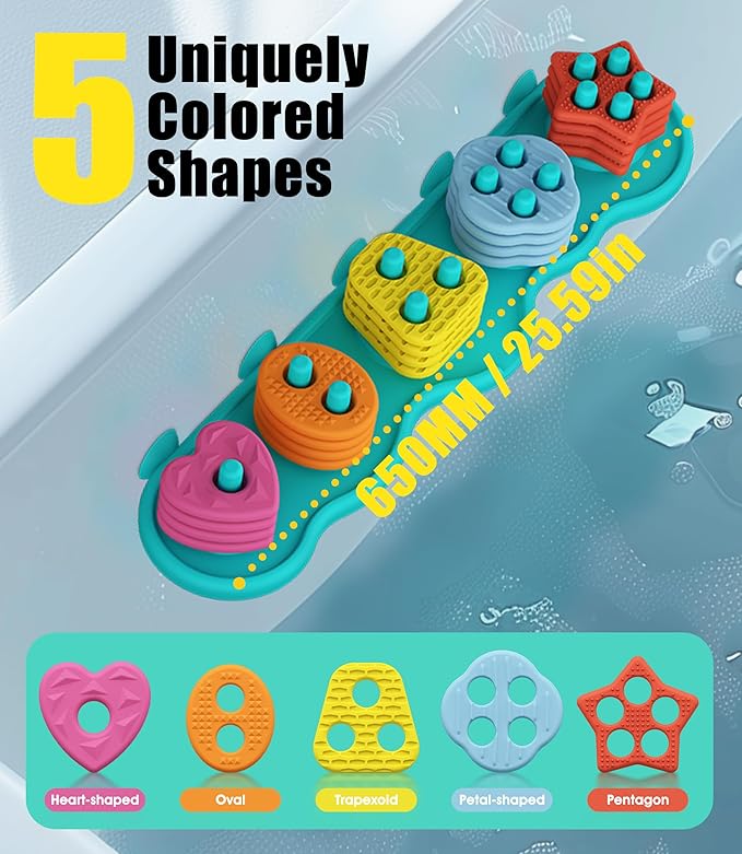 Baby Bath Toys Mold-Free Silicone Bath Toys, Sensory Shape Sorting & Stacking Set Includes 20 Floating Pieces, Early Learning Bathtub Toys for Toddlers-CubbioJoy