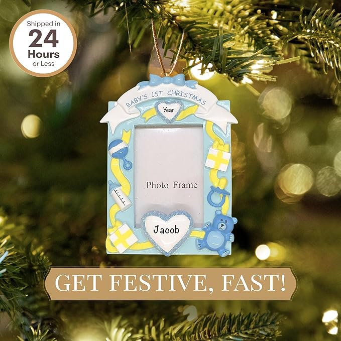 Baby Personalized Christmas Ornaments 2023 - Fast & Free 24h Customization – Pink Baby's First Picture Frame Christmas Decorations with Name - Comes Gift-Wrapped-CubbioJoy