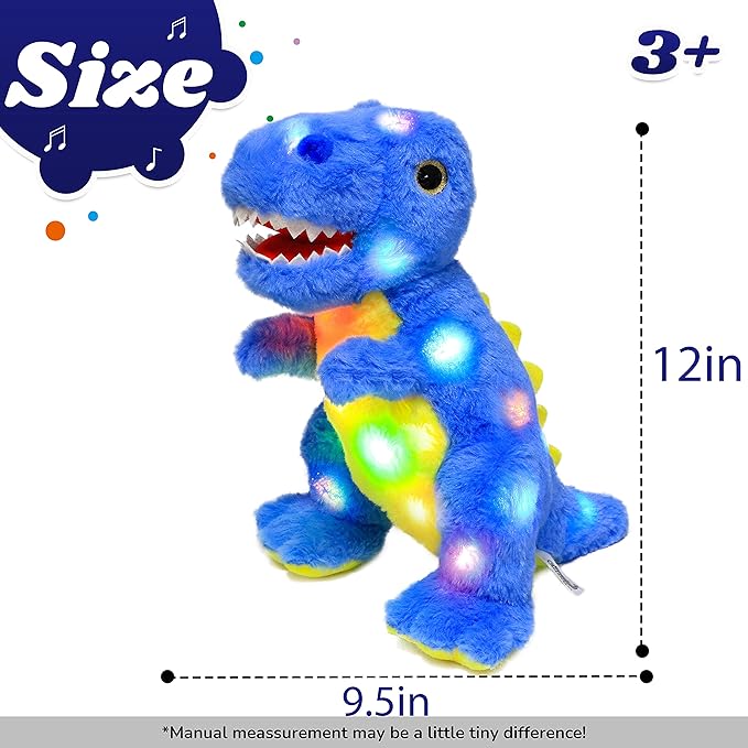 Cuteoy Light-up Plush Blue Dinosaur LED Stuffed Animal Birthday Christmas T-Rex Plushies Toy Gifts for Kids Toddler Girls, 12.5"-CubbioJoy