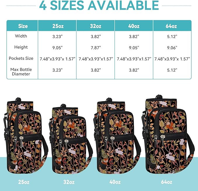 25/32/40/64oz Water Bottle Bag Holder Carrier-Insulated Crossbody Sling Case Sleeve with Strap & Pockets for Men Women Gym Cycling Travel Walking Hiking Camping-CubbioJoy
