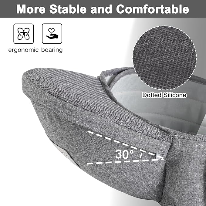 Baby Hip Carrier, Baby Carrier with Adjustable Waistband & Breathable Mesh, Ergonomic Carrier with Non-Slip Hip Seat Surface for Newborns & Toddlers, Grey-CubbioJoy