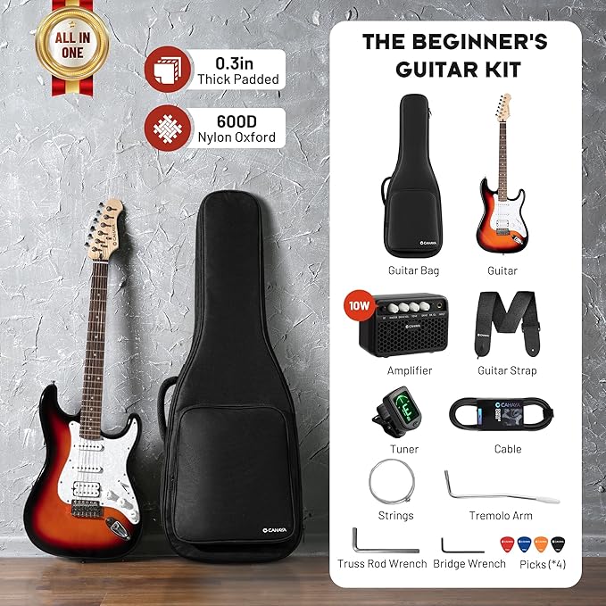CAHAYA Electric Guitar Kit 39in - Full Size Electric Guitar Kit for Beginner Starter Poplar Solid Body with 10W Amplifier, Gig Bag, Strap, Tuner, Cable, String, Picks-CubbioJoy