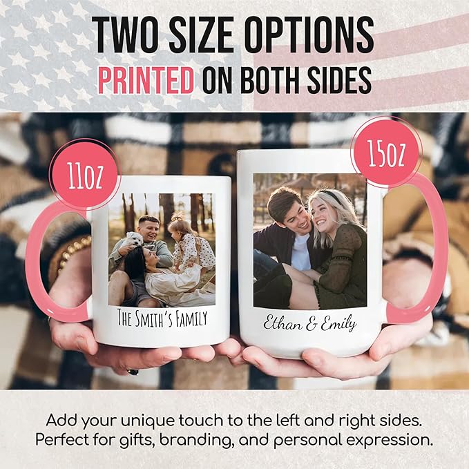 Custom Mug Upload Your Picture Personalized Coffee Mug with Photo Text Name Customized Cup Unique Ideas Gifts for Men Women Mom Dad Girlfriend Boyfriend Friend Family (Pink, 15oz)-CubbioJoy