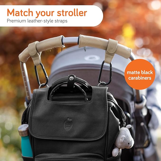 Baby Uma Stroller Hooks for Bags (2 Pack) - Leather-Style Stroller Clips and Hooks, Non-Slip Stroller Accessories, Carry 11 lbs Per Stroller Hook, Universal Baby Essentials & Stroller Accessories-CubbioJoy