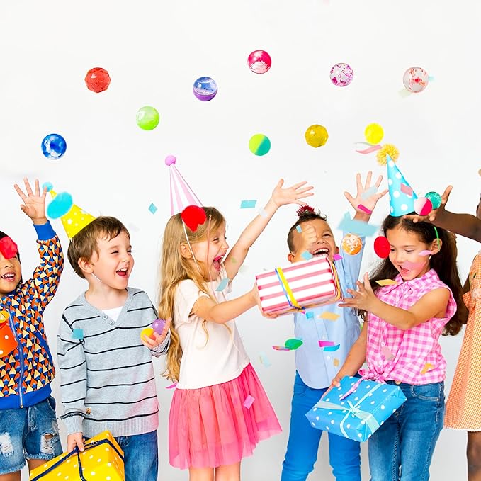 JOYIN 24 PCS Multistyle Bouncy Balls, 6 Styles 32mm Assorted Bouncy Balls Bulk with Storage Bag, Bounce Toys for Kids Party Favors Birthdays Gifts Goodie Bags Stuffers Carnival Prizes-CubbioJoy