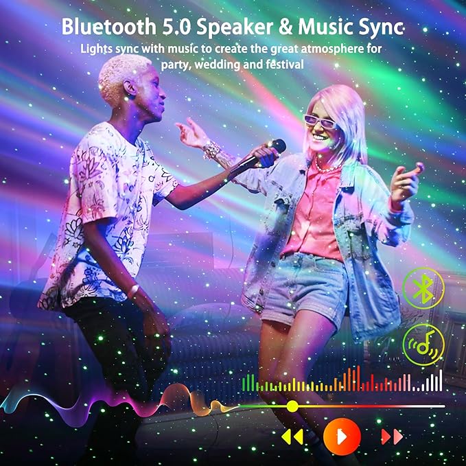 AIRIVO Northern Lights Aurora Projector, Star Projector Music Speaker, White Noise Night Light Galaxy Projector for Kids Adults, for Home Decor Bedroom/Ceiling/Party (Black)-CubbioJoy