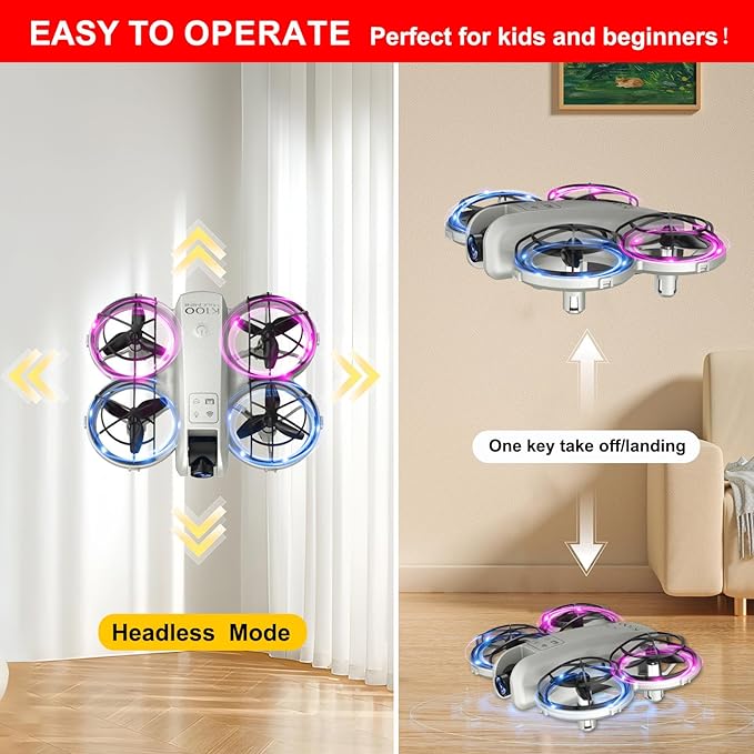 K100Max Mini Drones With Camera For Kids And Begginers, Indoor Small Helicopter Plane Quadcopter With Screen Remote Controller, Gift Toy for Boys and Girls, Headless Mode, 2 Batteries(Gray)-CubbioJoy