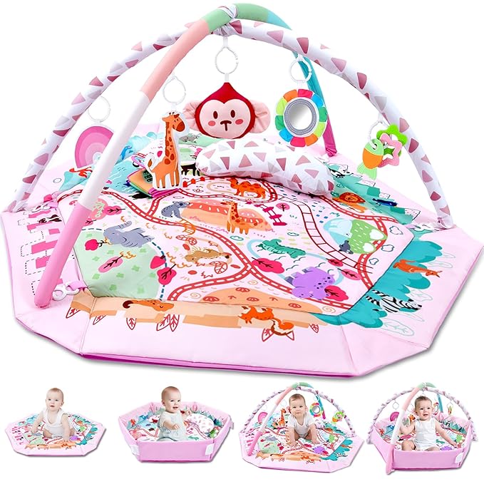 Baby Gym Play Mat, 8-in-1 Tummy Time Mat & Activity Gym, Washable Ball Pit, Infant Play Mat with Detachable Toys for Sensory Exploration and Motor Skill Development-CubbioJoy