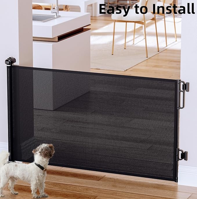 Cumbor Retractable Baby Gates for Stairs, Mom Choice Award Winner-55 Wide Mesh Dog Gate for Doorways, 34" Tall Easy to Use Pet Fence for The House, Toddler Safety Essentials Indoor&Outdoor, Black-CubbioJoy