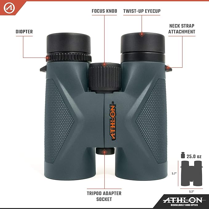 Athlon Optics 10x42 Midas UHD Gray Binoculars with Eye Relief for Adults and Kids, High-Powered Binoculars for Hunting, Birdwatching, and More-CubbioJoy