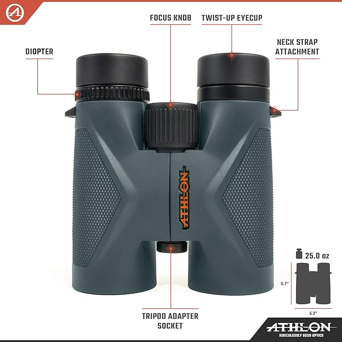 Athlon Optics 8x42 Midas UHD Gray Binoculars with ED Glass for Adults and Kids, High-Powered Binoculars for Hunting, Birdwatching, and More-CubbioJoy