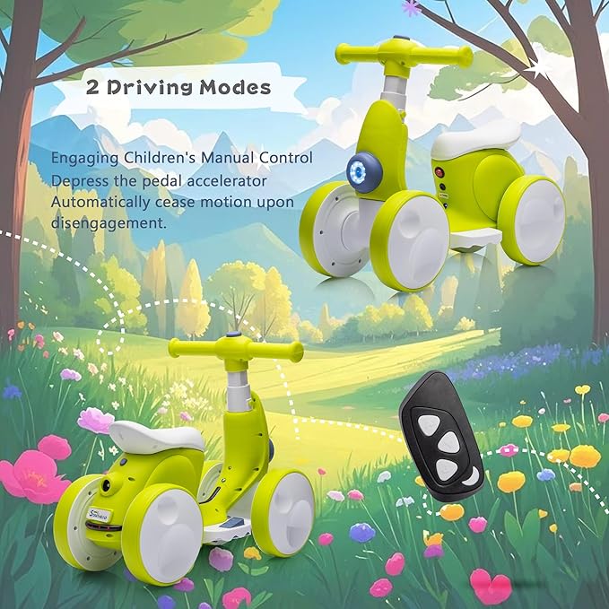 6V Electric Baby Balance Bike for 1 Year Old Boys Girls Ride on Toys 12-48 Months Toddler Balance Bike, 4 Wheels Kids First Bike with Remote Control First Birthday Gifts- Cyan-CubbioJoy