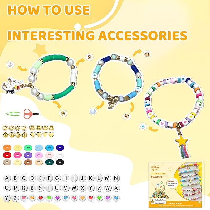 iumulinrui Friendship Bracelet Kit Concert Bracelets Merch, 5200 Pcs Clay Beads Bracelet Making Kit Tricolor Letter Bead, Jewelry Set with Pendant, DIY Craft Gifts Suitable for Beginners-CubbioJoy