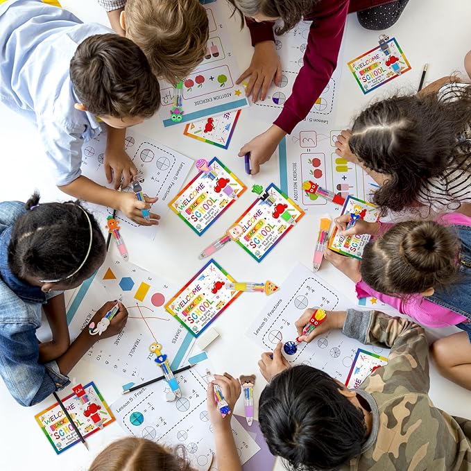 30 Set Cute Multicolor Pens in One 4-in-1 Fun Pens Bulk with 30 Gift Cards for Kindergarten Party Welcome Back To School Student Gift Bulk Office School Exchange Gifts-CubbioJoy