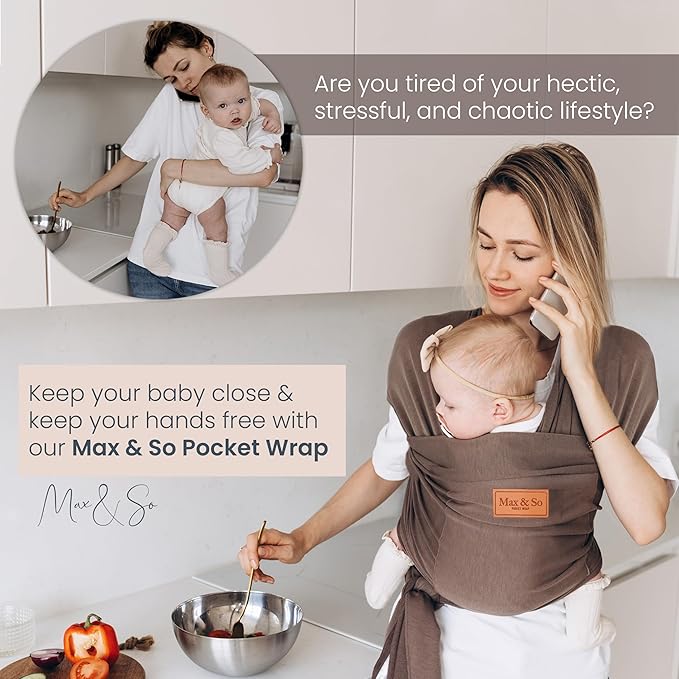 Baby Wrap Carrier - Premium Cotton Baby Carrier Wrap for Newborn to Toddler- Infant Carrier for Babies 8-35 lb - Baby Holder One Size Fits All with Front Pocket by Max&so-CubbioJoy