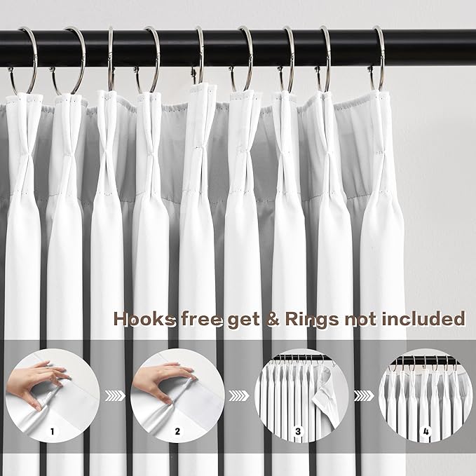 KEQIAOSUOCAI White Curtains 90 Inches Long 2 Panels Aesthetic Pinch Pleated Drapes with Hook Privacy Ceiling Floor Custom Made Memory Trained Curtain Panels for Bedroom Living Room 40x90-CubbioJoy